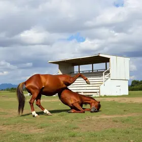 cavalo caído em arquibancada